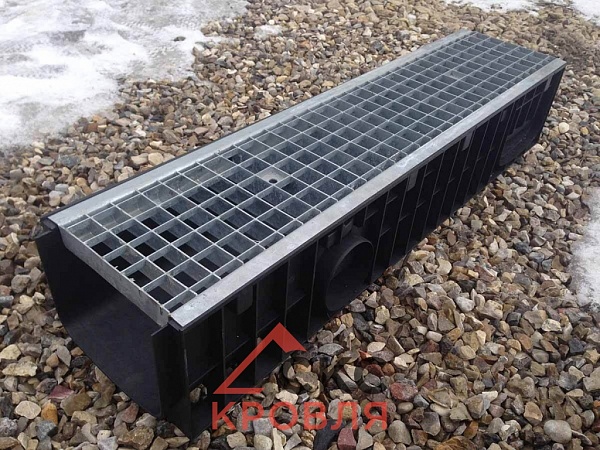 Лоток водоотводный Gidrolica Standart – пластиковый с решеткой ячеистой стальной оцинкованной DN 200 H100 мм