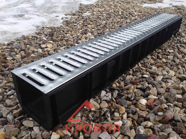 Лоток водоотводный Gidrolica Standart – пластиковый с решеткой штампованной стальной оцинкованной DN 100 H-60 мм