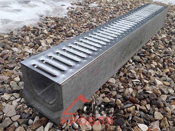 Лоток водоотводный бетонный коробчатый (СО-100мм) КU 100.14 (10).12,5(9) - BGU с решеткой штампованной стальной оцинкованной. DN 100