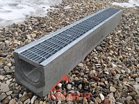 Лоток водоотводный бетонный коробчатый (СО-100мм) КU 100.14 (10).12,5(9) - BGU с решеткой водоприемной Gidrolica Standart РВ -10.13,6.100 - ячеистой стальной оцинкованной